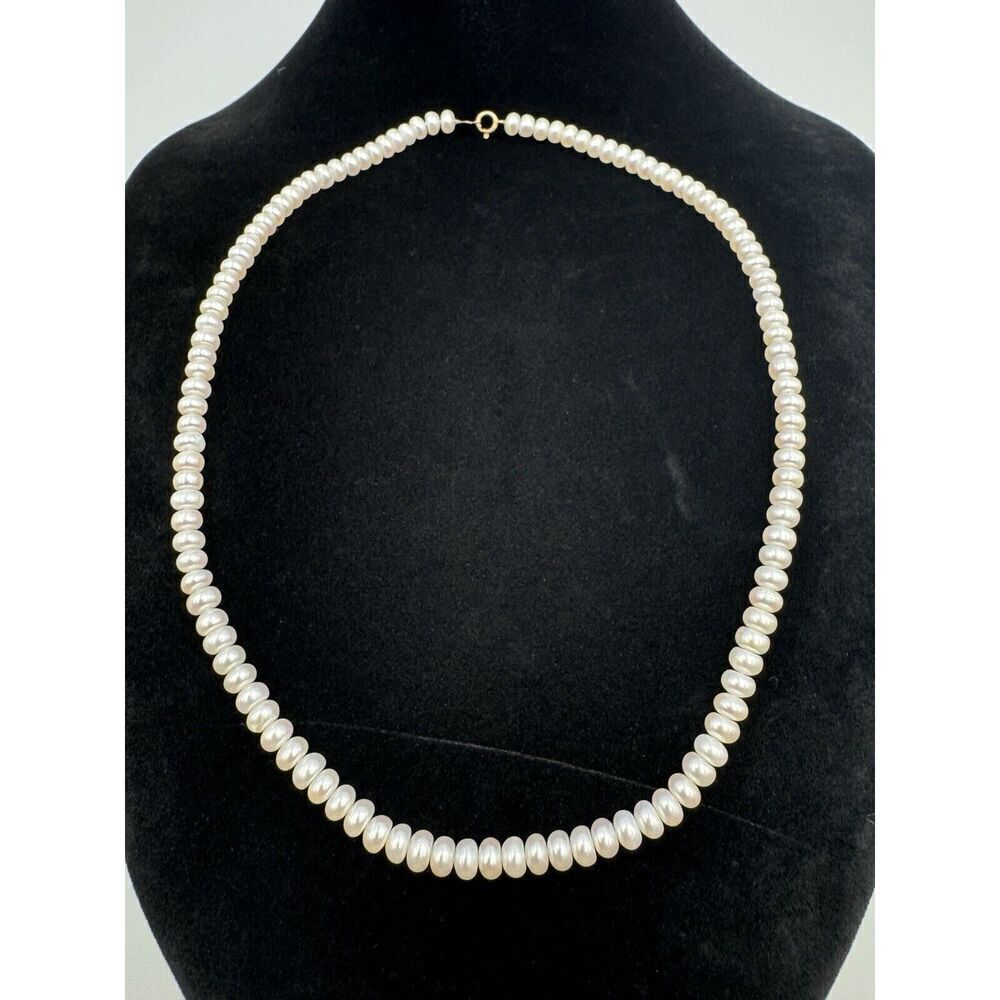 Vintage Michael Anthony 10K Gold 5.5mm Button Cultured Pearl Necklace Signed - Picture 5 of 5